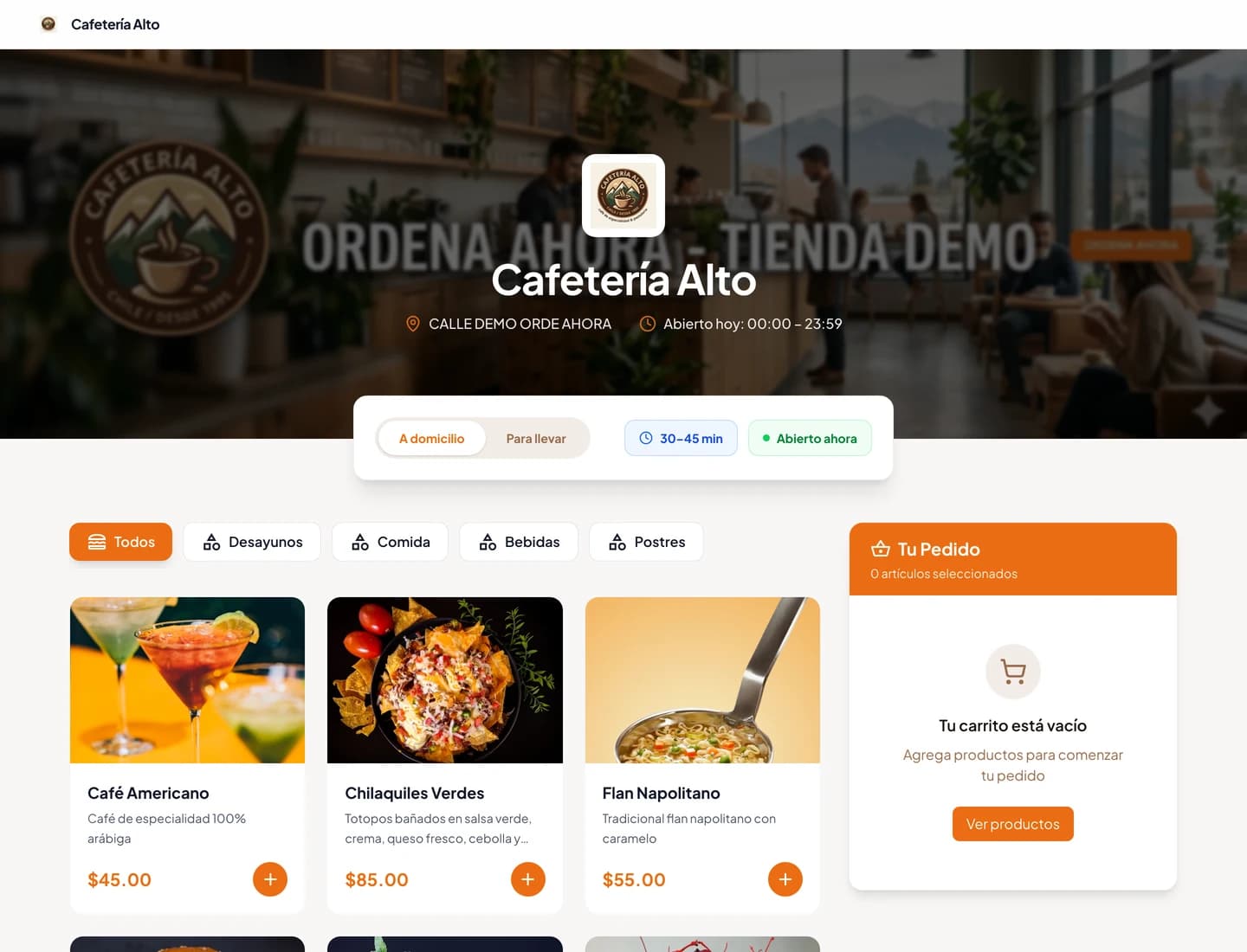 Demo de menú online para taquería